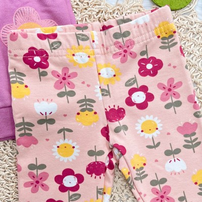 Conj. Jaqueta com Capuz Duas Florzinhas e Calça Legging - Uva e Pêssego 